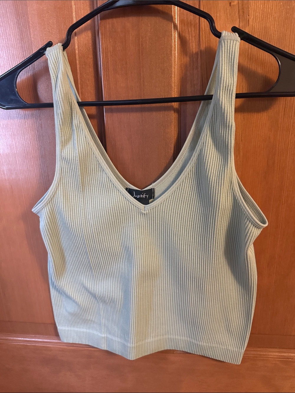 Justify Ribbed V-Neck Tank Top in Sage